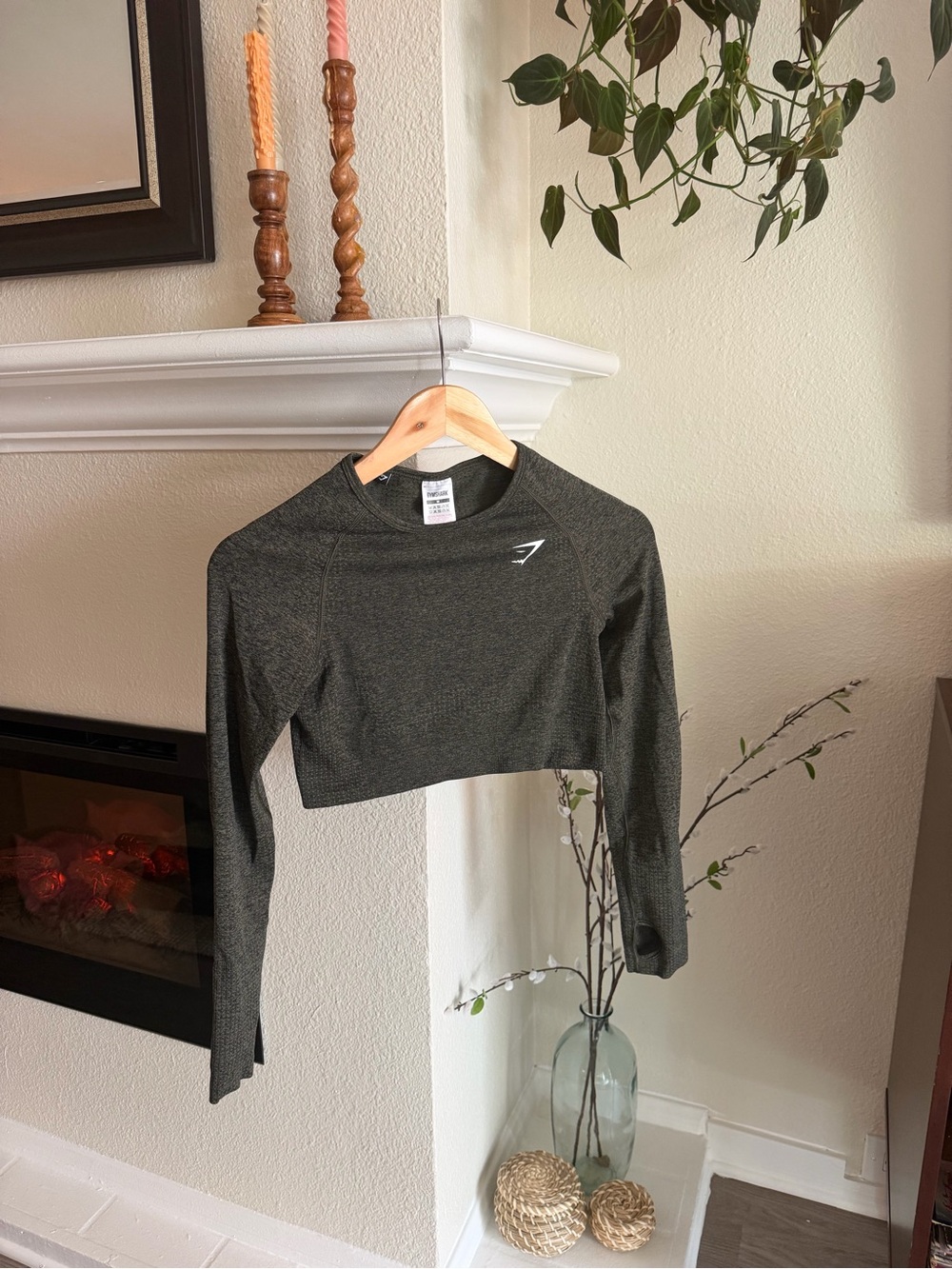 Gymshark Cropped Long Sleeve Top - Olive Green